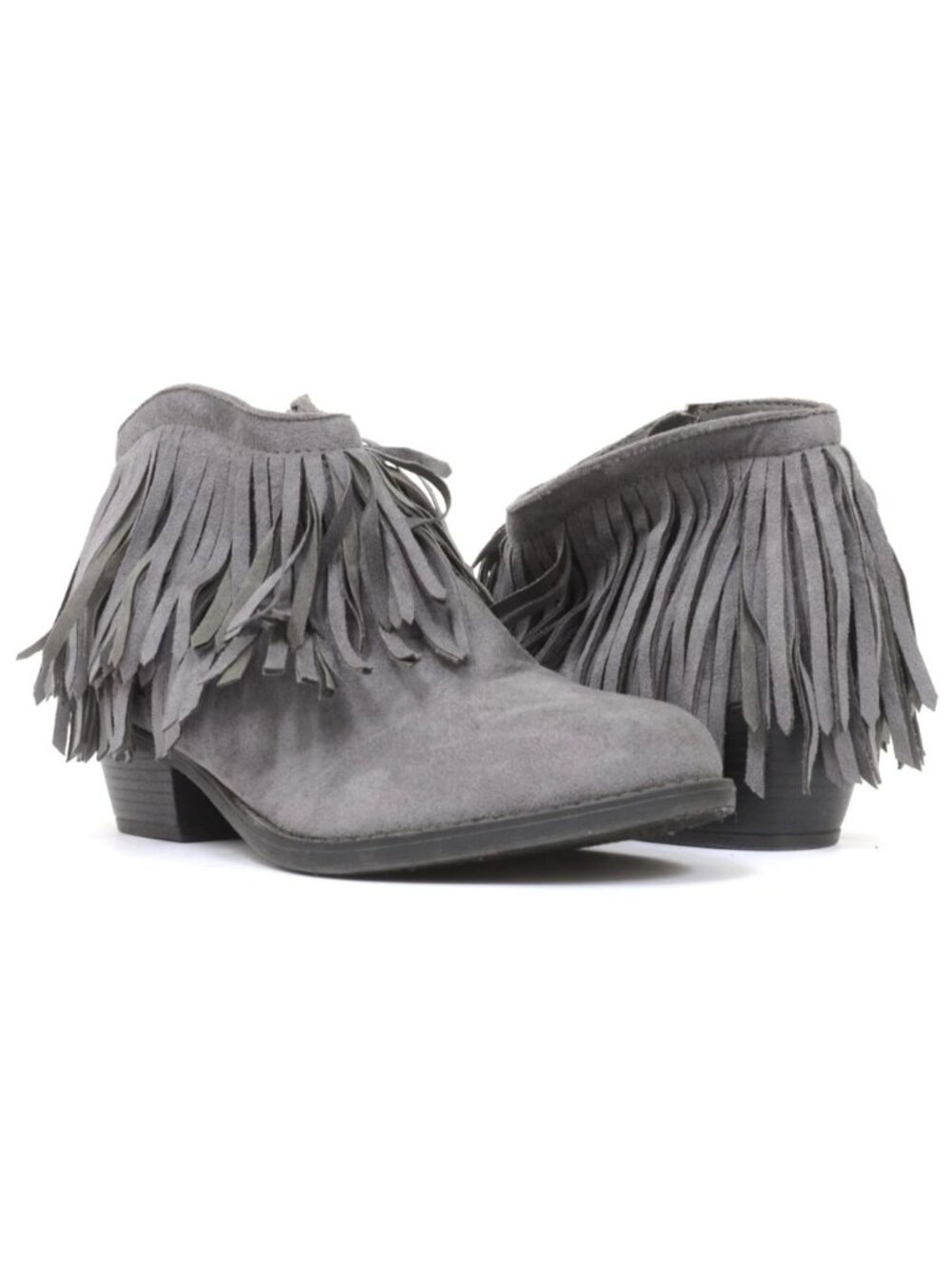 J. Adams Marrow Women's 10 Grey Vegan Suede Western Edgy Fringe Bootie Hippie